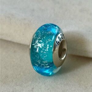 Tropical teal Blue Murano Glass Charm fit Pandora bracelets